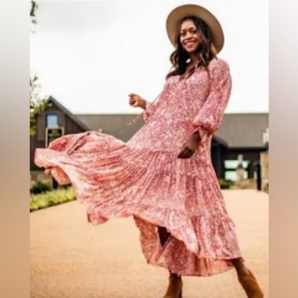 Anthropologie Maeve “One Pretty Time” pink floral boho midi dress.  NWT  SZ M